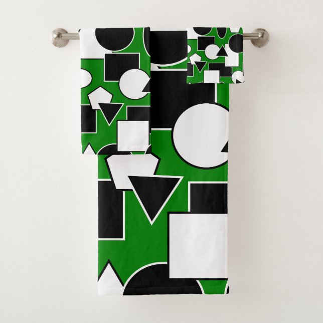 Green Bauhaus Collage  Bath Towel Set (Insitu)