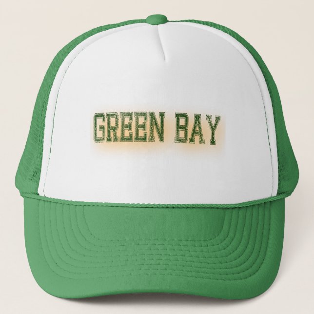 Green Bay Green and Gold Grunge Sports Trucker Hat (Front)