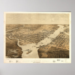 Green Bay WI 1867 Antique Panoramic Map Poster