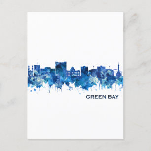 Green Bay Wisconsin Skyline Blue Holiday Postcard