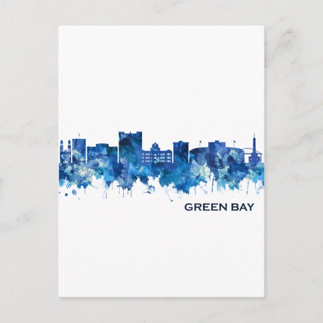 Green Bay Wisconsin Skyline Blue Holiday Postcard (Front)
