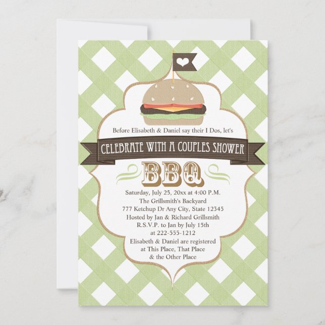 Green BBQ Couples Wedding Shower Invitations (Front)