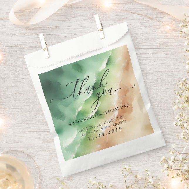 Green Beach Ocean Sea Formal Minimalist Wedding Favour Bags (Clipped)