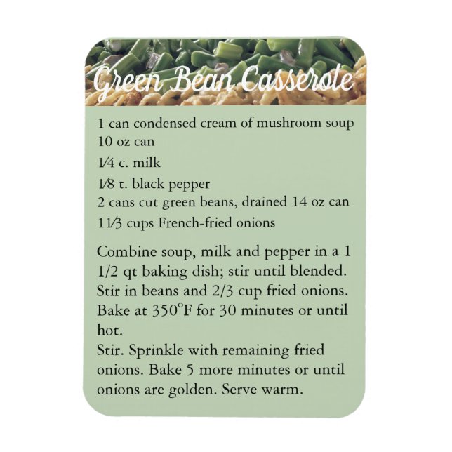 Green Bean Casserole Recipe Magnet refridgerator (Vertical)