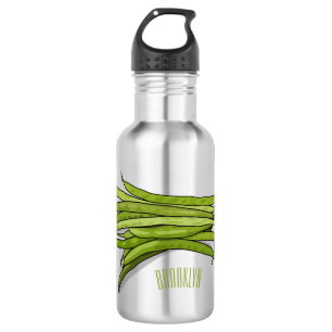Green beans cartoon illustration  532 ml water bottle