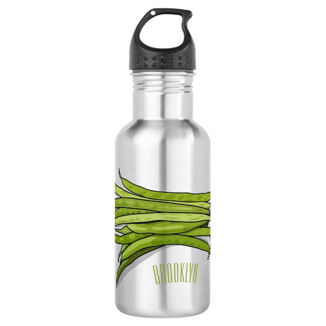 Green beans cartoon illustration  532 ml water bottle (Front)