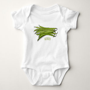 Green beans cartoon illustration baby bodysuit