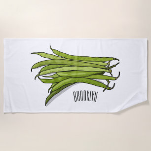 Green beans cartoon illustration beach towel