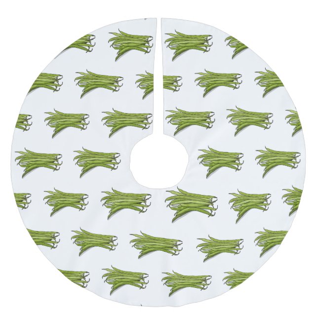 Green beans cartoon illustration  brushed polyester tree skirt (Front)
