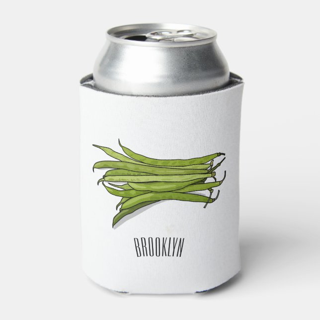 Green beans cartoon illustration  can cooler (Can Front)