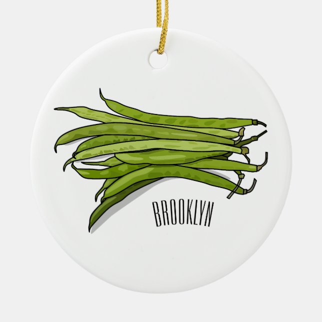 Green beans cartoon illustration  ceramic tree decoration (Front)