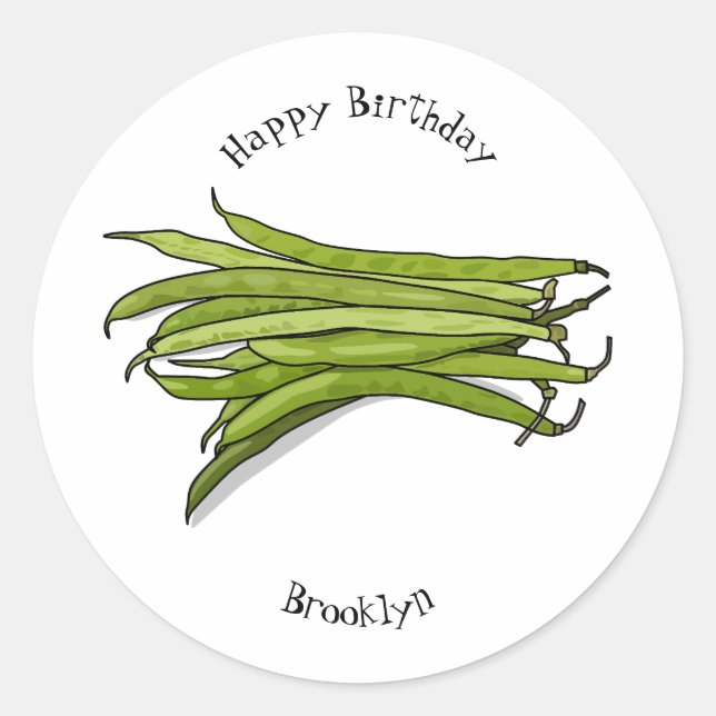 Green beans cartoon illustration classic round sticker (Front)