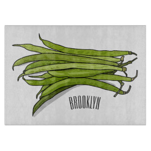 Green beans cartoon illustration  cutting board