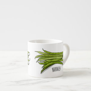 Green beans cartoon illustration espresso cup