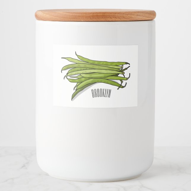 Green beans cartoon illustration  food label (Front)