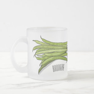 Green beans cartoon illustration  frosted glass coffee mug