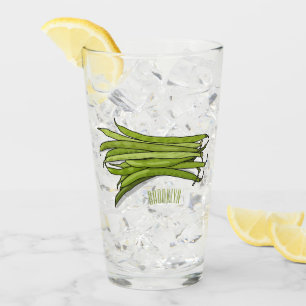 Green beans cartoon illustration  glass