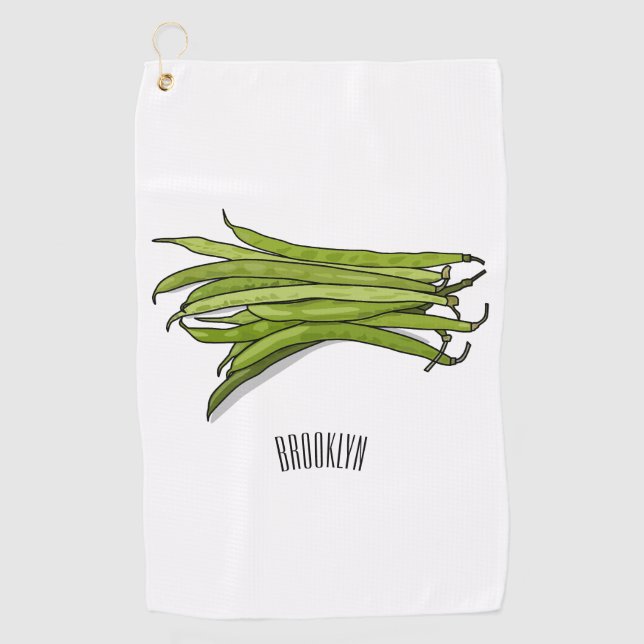 Green beans cartoon illustration  golf towel (Front)