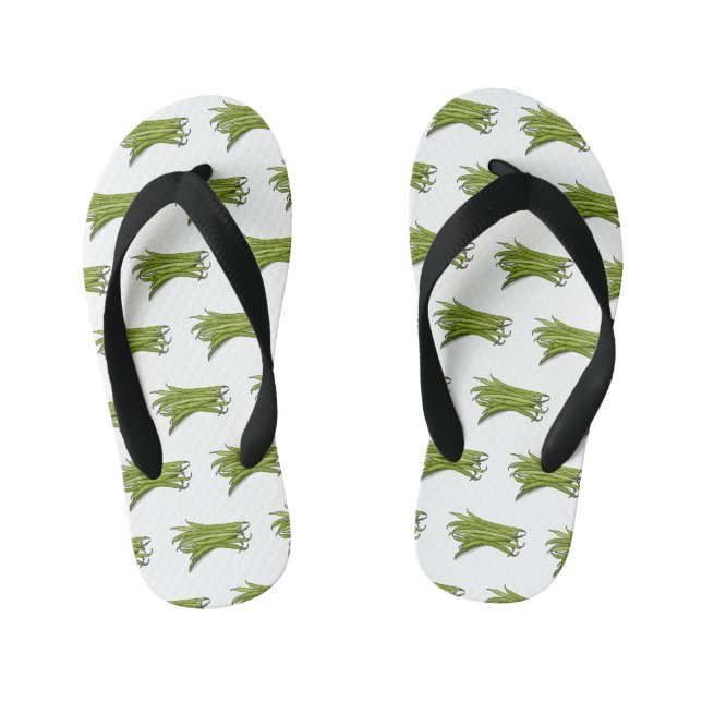 Green beans cartoon illustration  kid's flip flops (Footbed)