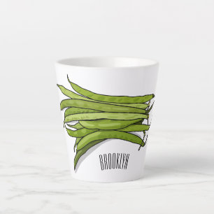 Green beans cartoon illustration  latte mug