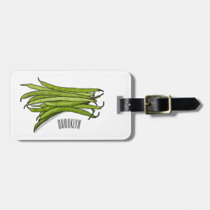Green beans cartoon illustration luggage tag