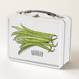 Green beans cartoon illustration  metal lunch box