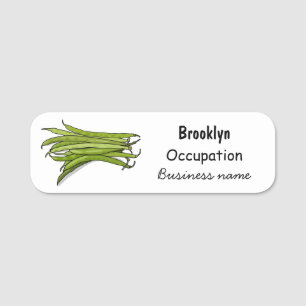 Green beans cartoon illustration name tag