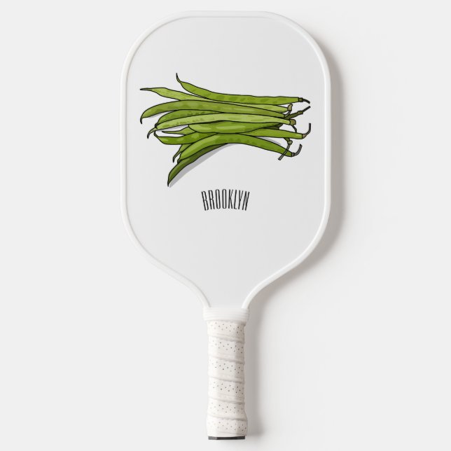 Green beans cartoon illustration  pickleball paddle (Front)