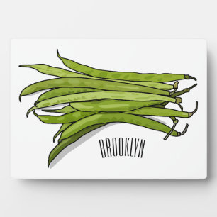 Green beans cartoon illustration  plaque