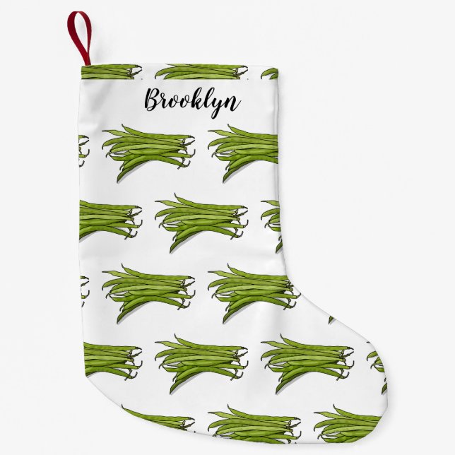 Green beans cartoon illustration small christmas stocking (Front)