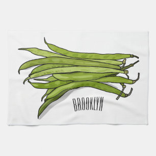 Green beans cartoon illustration tea towel