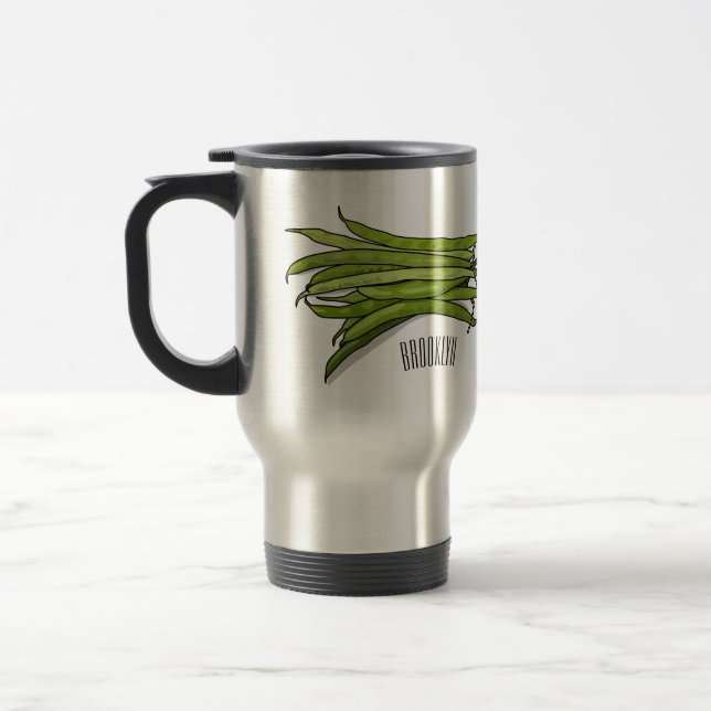 Green beans cartoon illustration  travel mug (Left)