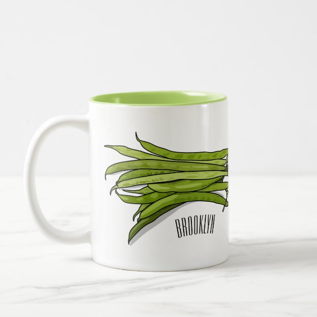 Green beans cartoon illustration  Two-Tone coffee mug (Left)