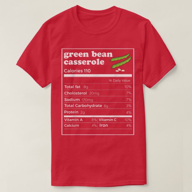 Green beans Casserole Nutrition Facts Funny Thanks T-Shirt (Design Front)