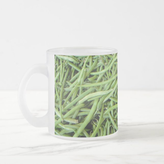 Green beans frosted glass coffee mug (Left)