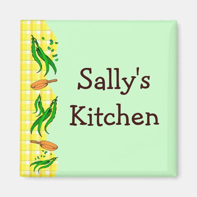 Green Beans Retro Custom Yellow Kitchen Magnets (Front)