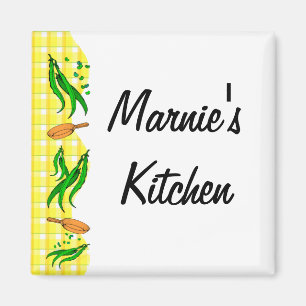 Green Beans Retro Yellow Checks Custom Magnets