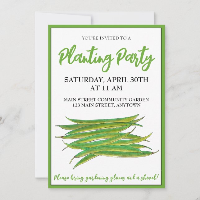 Green Beans Veg Vegetable Community Garden Party Invitation (Front)