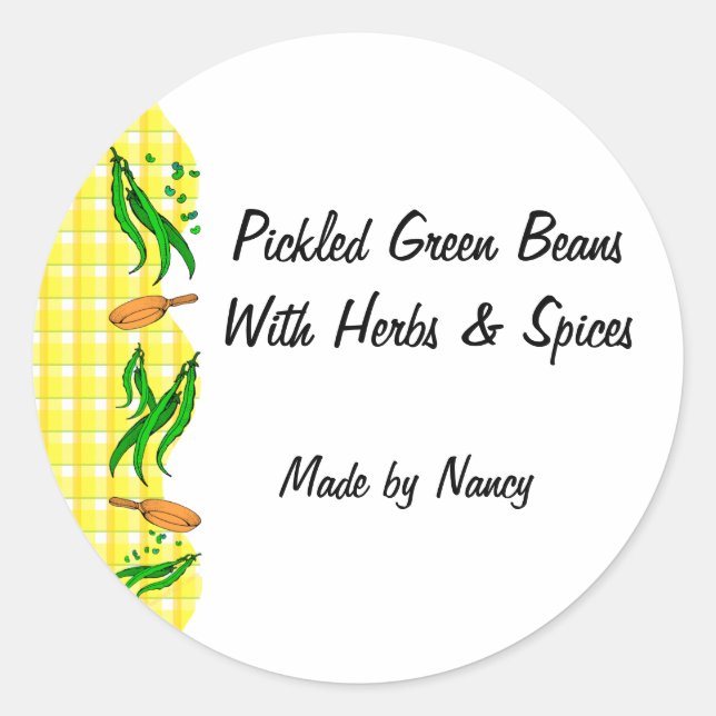 Green Beans Yellow Checks Custom Canning Labels (Front)