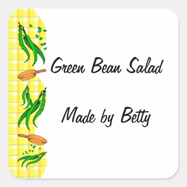 Green Beans Yellow Checks Custom Canning Stickers (Front)