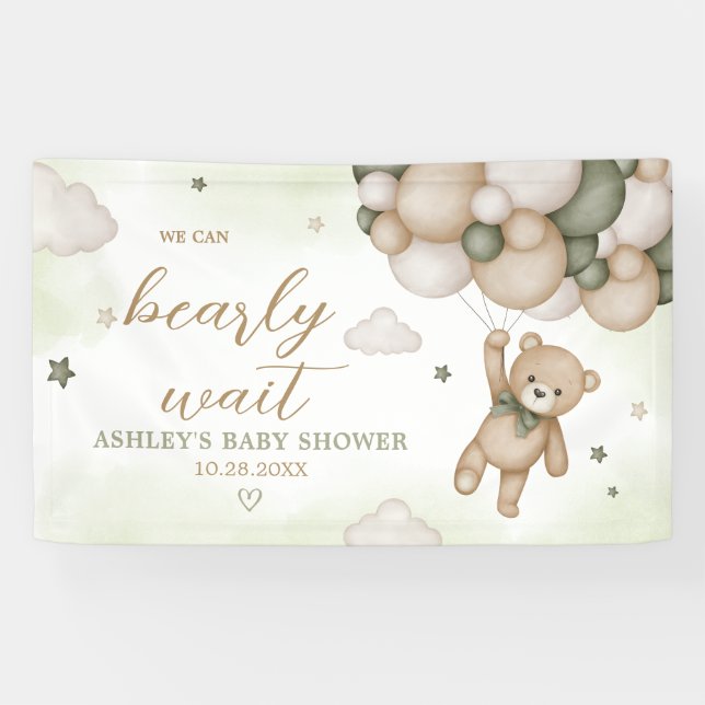 Green Bear Balloon Baby Shower Banner (Horizontal)