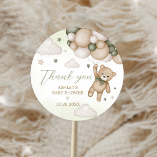 Green Bear Balloon Baby Shower Classic Round Sticker