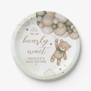 Green Bear Balloon Baby Shower Paper Plate