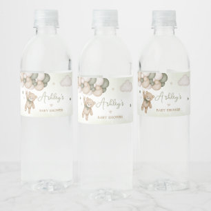 Green Bear Balloon Baby Shower  Water Bottle Label