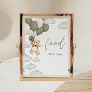 Green Bear Balloon Bearly Wait Baby Shower Food Poster