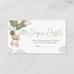 Green Bear Balloon Bearly Wait Diaper Raffle Enclosure Card