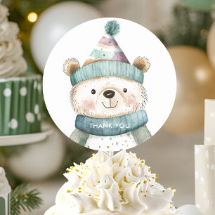Green Bear Birthday   Winter Wonderland Party  Classic Round Sticker