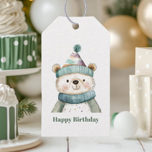 Green Bear Birthday Winter Wonderland Party Gift Tags
