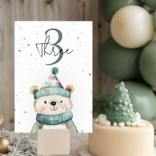 Green Bear Birthday Winter Wonderland Party Table Number