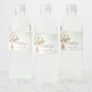 Green Bear Hot Air Balloon Water Bottle Label